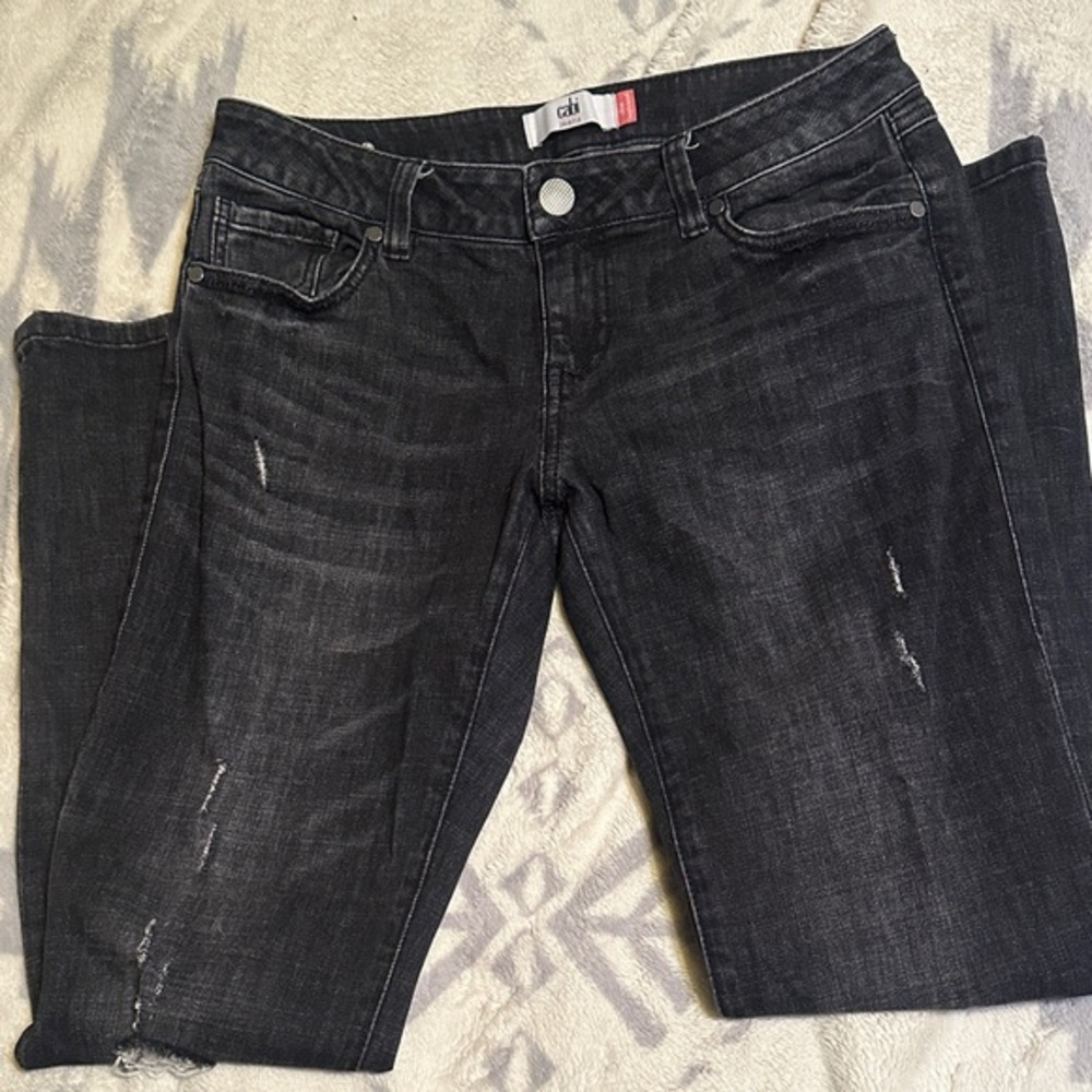 A93.  CAbi Women’s Distressed Black Boyfriend Jeans size 4